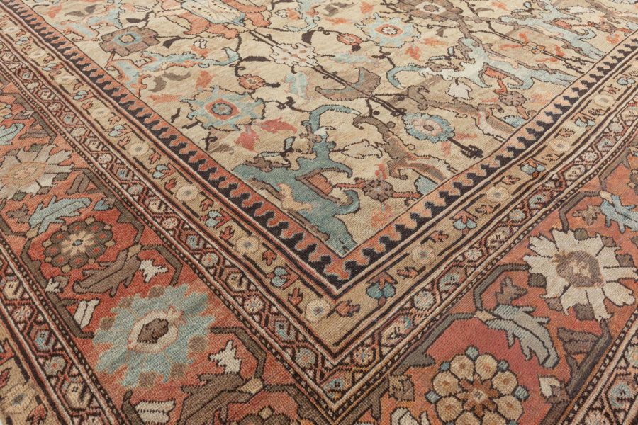 Antique Persian Sultanabad Green Handmade Wool Carpet BB3442