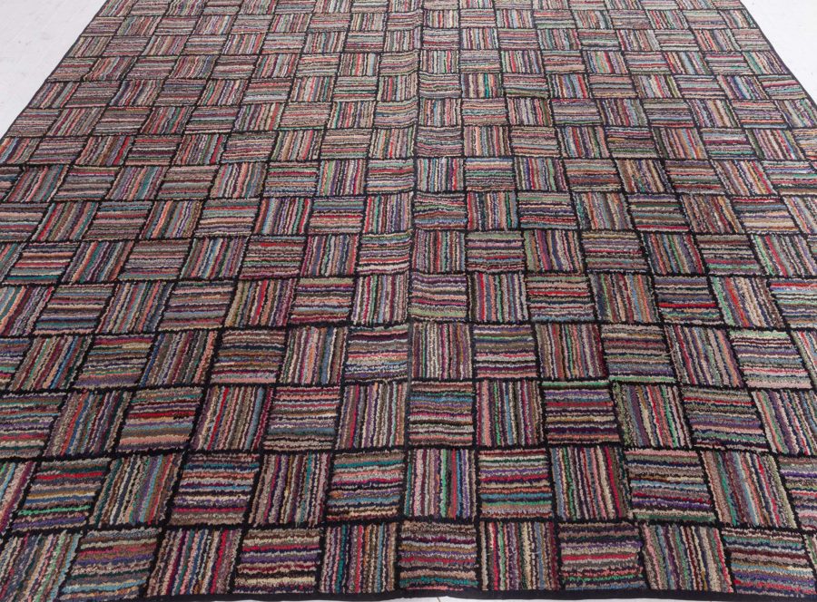 Mid-20th century Striped American Hooked Tile Rug BB3622
