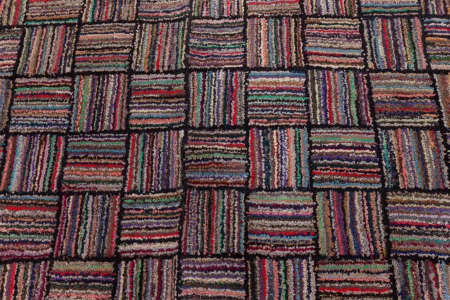 Mid-20th century Striped American Hooked Tile Rug BB3622