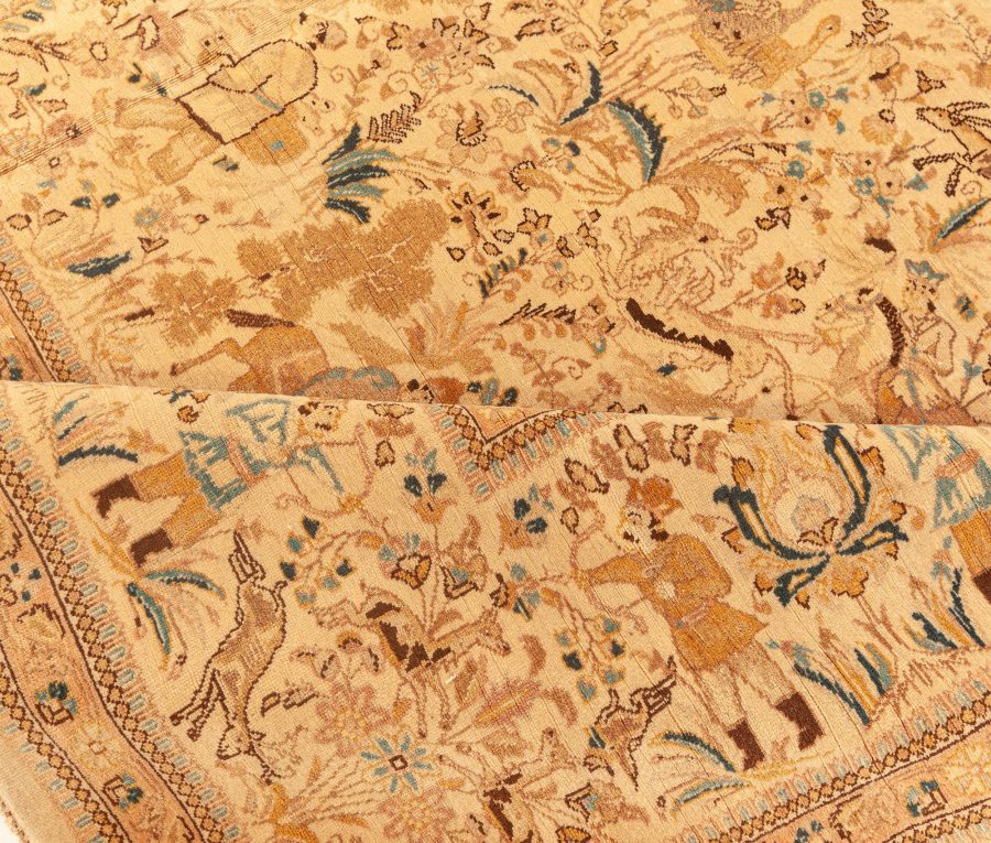 Fine Antique Persian Tabriz Animal, Botanic Handmade Wool Rug BB3752