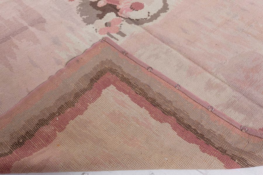 Vintage French Art Deco Pink Botanic Handmade Wool Rug BB3779