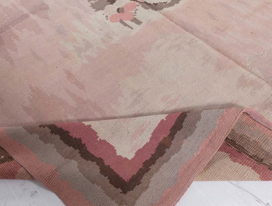 Vintage French Art Deco Pink Botanic Handmade Wool Rug BB3779