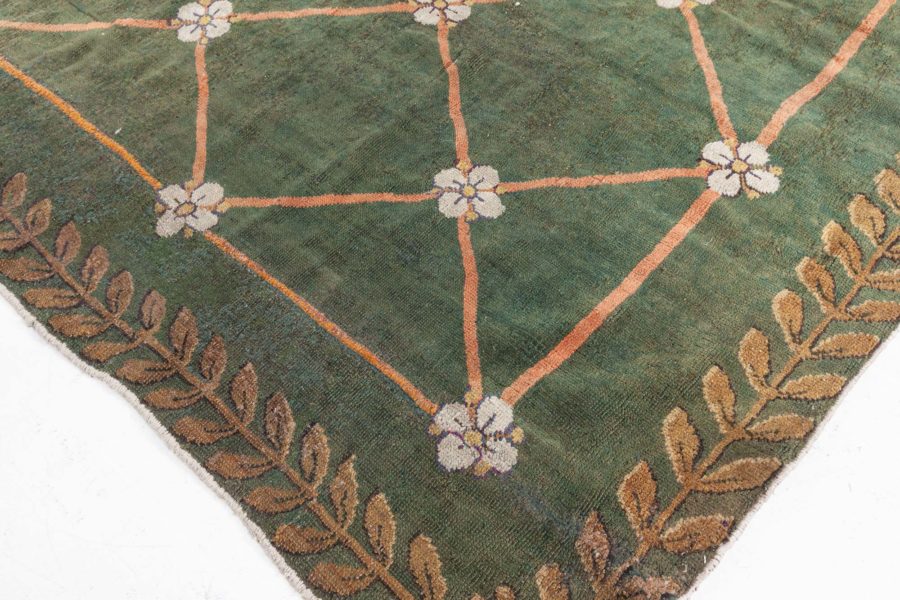 Authentic 19th Century Savonnerie Green Wool Carpet BB3780