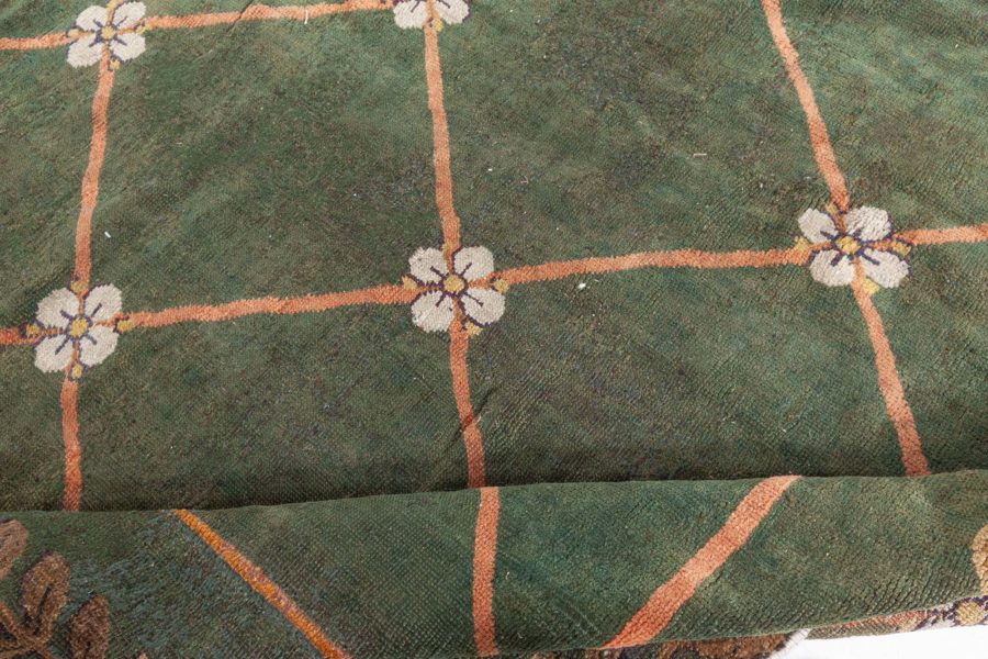 Authentic 19th Century Savonnerie Green Wool Carpet BB3780