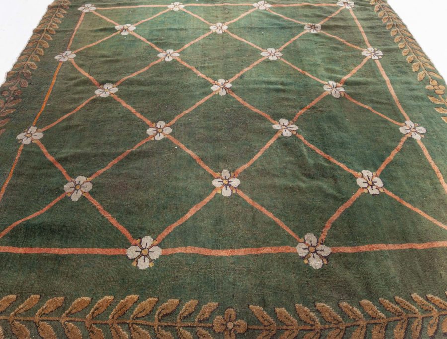 Authentic 19th Century Savonnerie Green Wool Carpet BB3780