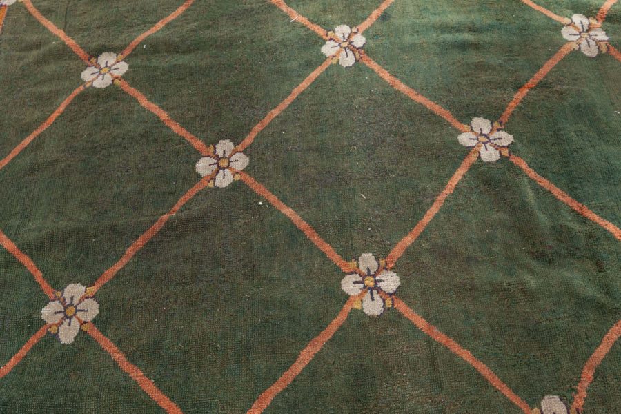 Authentic 19th Century Savonnerie Green Wool Carpet BB3780