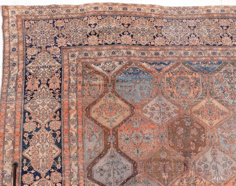 Authentic 19th Century Persian Kashan Handmade Wool Rug BB3801