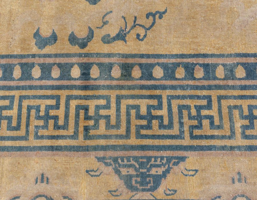 Early 20th Century Chinese Yellow Beige Blue Handwoven Wool Carpet BB3807