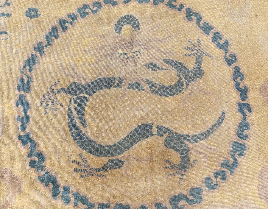 Early 20th Century Chinese Yellow Beige Blue Handwoven Wool Carpet BB3807