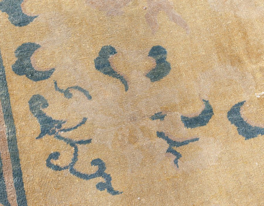 Early 20th Century Chinese Yellow Beige Blue Handwoven Wool Carpet BB3807