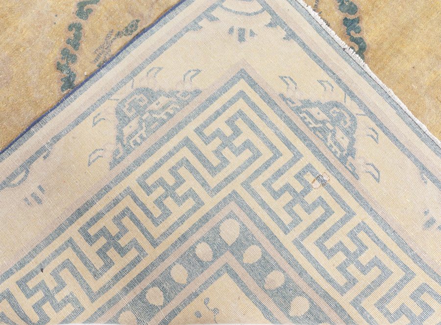 Early 20th Century Chinese Yellow Beige Blue Handwoven Wool Carpet BB3807