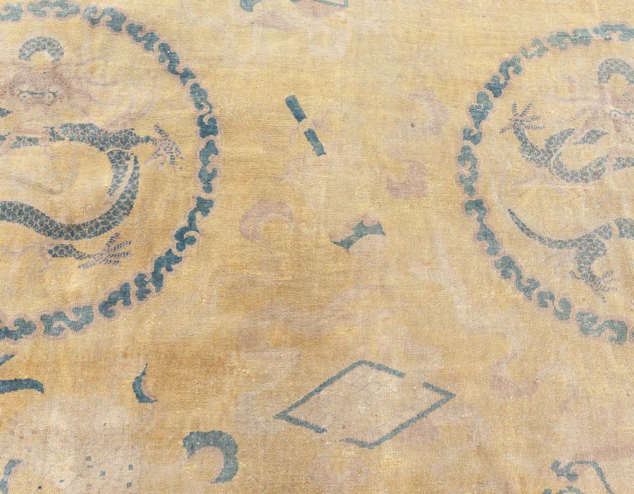 Early 20th Century Chinese Yellow Beige Blue Handwoven Wool Carpet BB3807