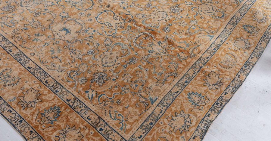 Antique Persian Tabriz Yellow, Blue Handmade Wool Rug BB3824