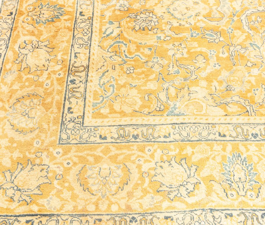 Antique Persian Tabriz Yellow, Blue Handmade Wool Rug BB3824