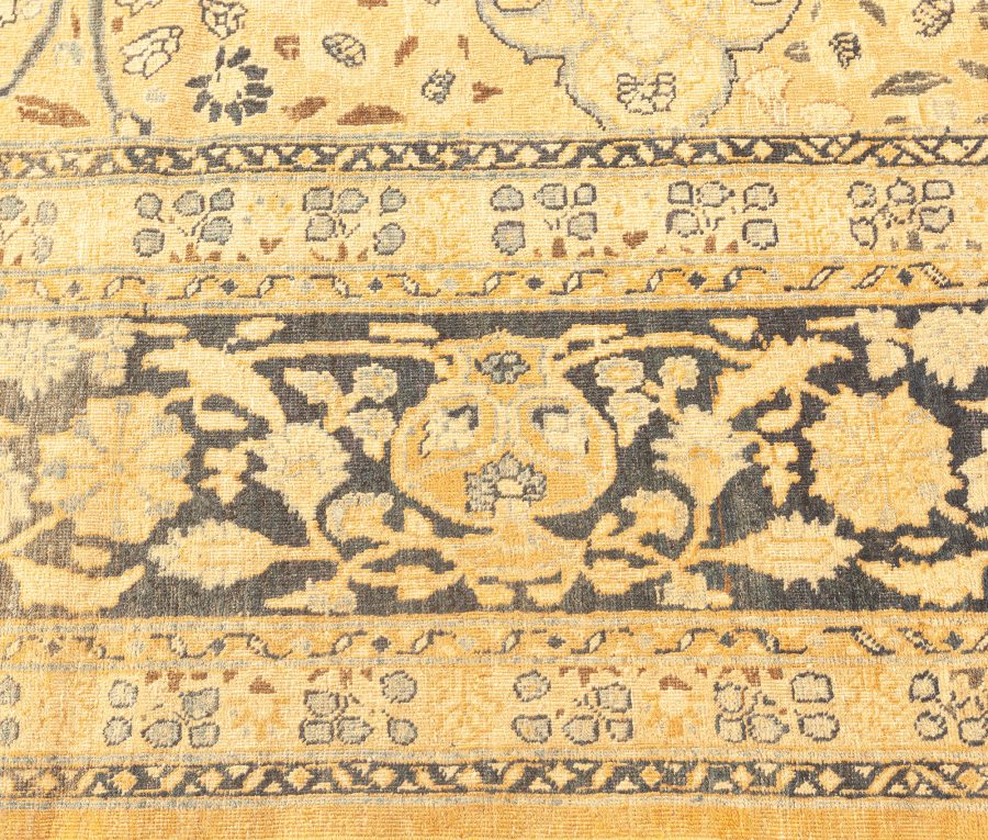 Fine Antique Persian Meshad Botanic Yellow Hand Knotted Wool Rug BB3827