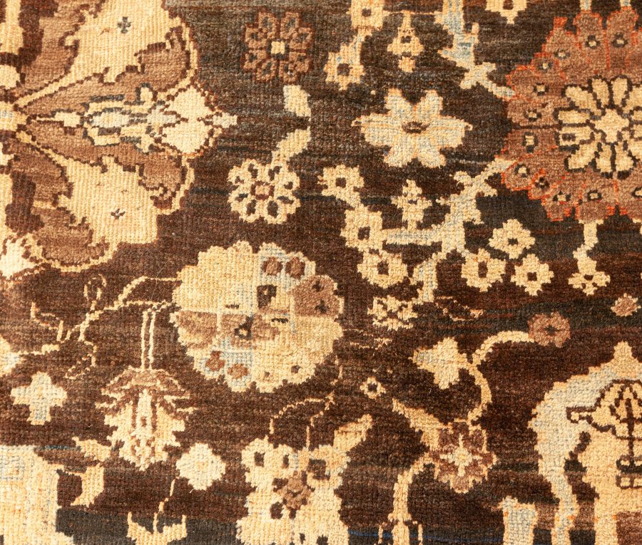 Antique Persian Sultanabad Dark Brown and Camel Handwoven Wool Carpet BB3850