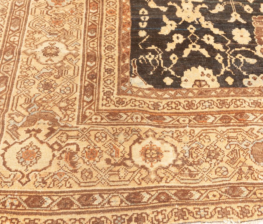 Antique Persian Sultanabad Dark Brown and Camel Handwoven Wool Carpet BB3850