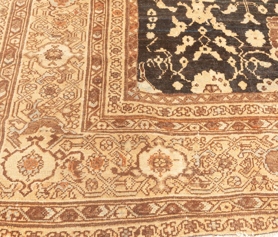 Antique Persian Sultanabad Dark Brown and Camel Handwoven Wool Carpet BB3850