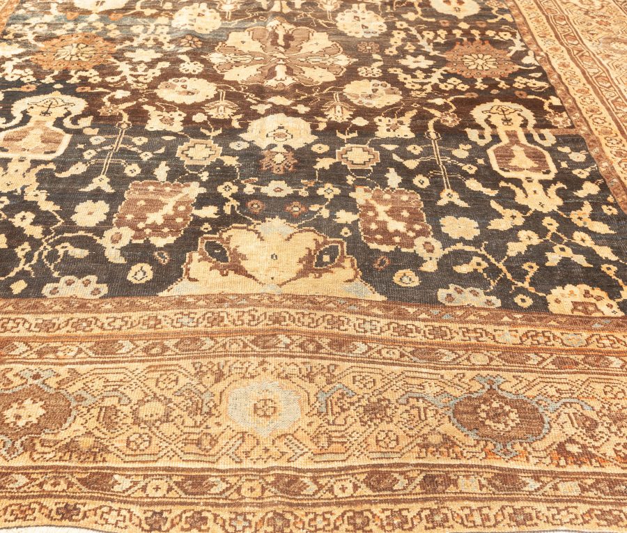 Antique Persian Sultanabad Dark Brown and Camel Handwoven Wool Carpet BB3850