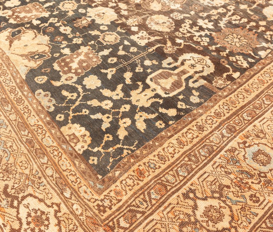 Antique Persian Sultanabad Dark Brown and Camel Handwoven Wool Carpet BB3850