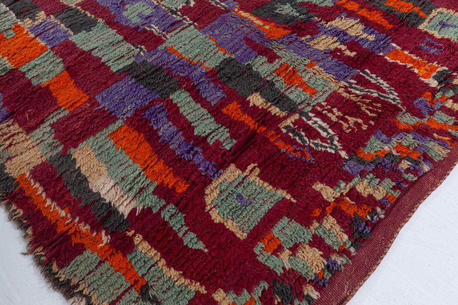 Midcentury Moroccan Pile Rug in Bright Green, Purple, Red, Cream, Brown BB3689