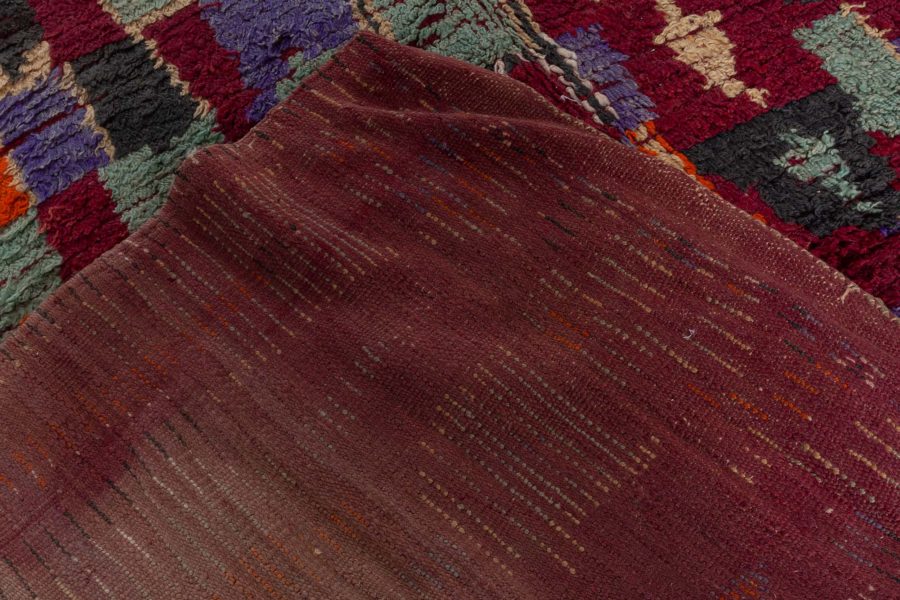 Midcentury Moroccan Pile Rug in Bright Green, Purple, Red, Cream, Brown BB3689