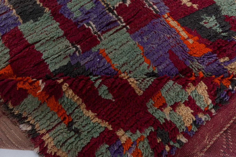 Midcentury Moroccan Pile Rug in Bright Green, Purple, Red, Cream, Brown BB3689