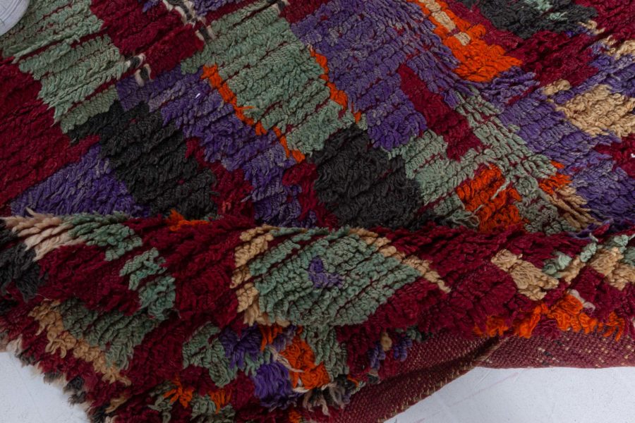 Midcentury Moroccan Pile Rug in Bright Green, Purple, Red, Cream, Brown BB3689