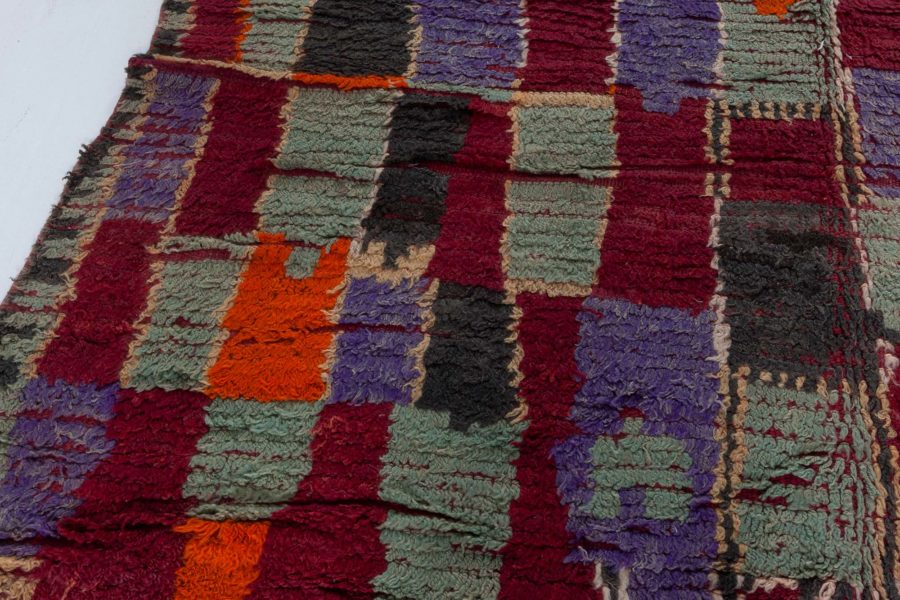 Midcentury Moroccan Pile Rug in Bright Green, Purple, Red, Cream, Brown BB3689