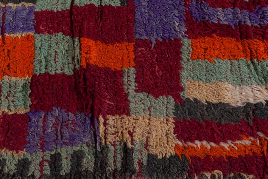 Midcentury Moroccan Pile Rug in Bright Green, Purple, Red, Cream, Brown BB3689