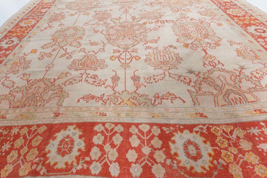 Antique Turkish Oushak Beige Handwoven Wool Carpet BB3901