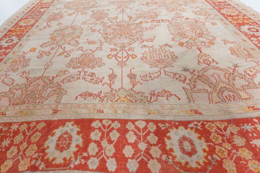 Antique Turkish Oushak Beige Handwoven Wool Carpet BB3901