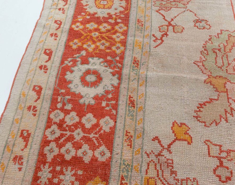 Antique Turkish Oushak Beige Handwoven Wool Carpet BB3901