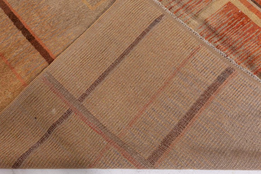 Art Deco Orange, Beige and Brown Hand Knotted Wool Rug BB3972