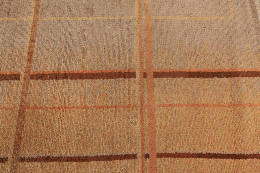 Art Deco Orange, Beige and Brown Hand Knotted Wool Rug BB3972