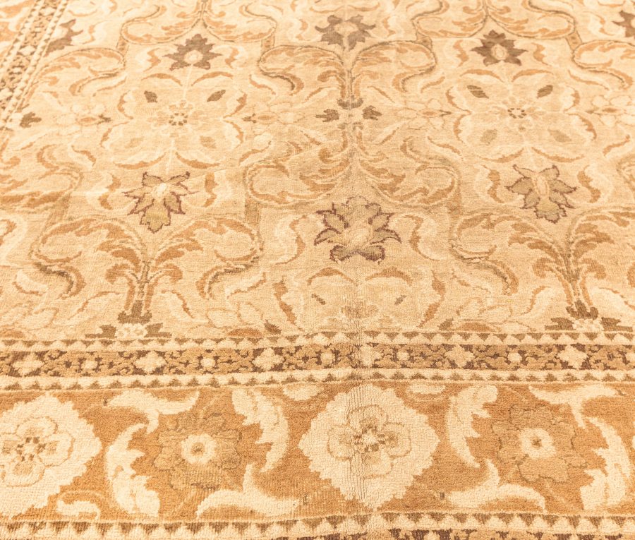 Antique Indian Amritsar Botanic Brown, Beige Handmade Wool Carpet BB3993