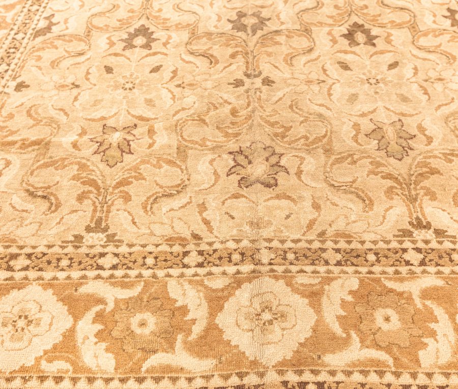 Antique Indian Amritsar Botanic Brown, Beige Handmade Wool Carpet BB3993