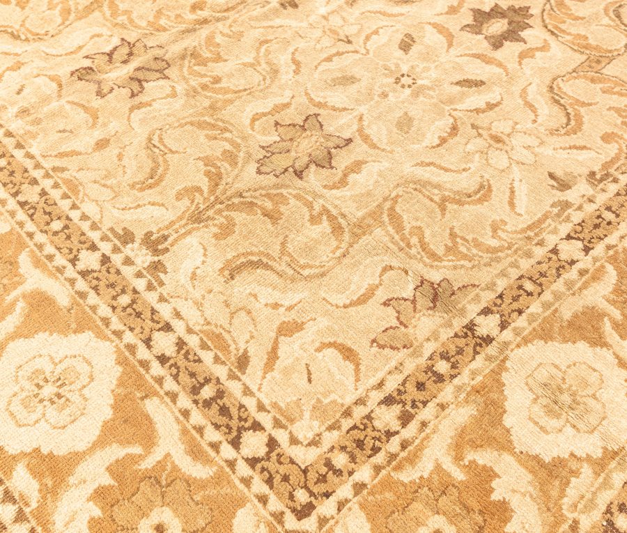 Antique Indian Amritsar Botanic Brown, Beige Handmade Wool Carpet BB3993