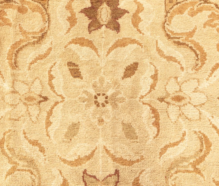 Antique Indian Amritsar Botanic Brown, Beige Handmade Wool Carpet BB3993