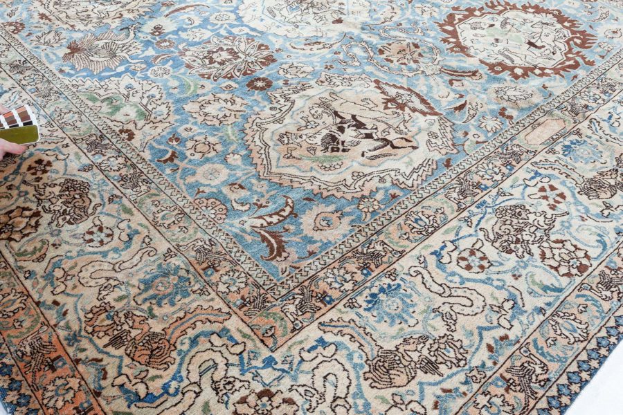 Antique Persian Tabriz Botanic Blue Handwoven Wool Rug BB4034