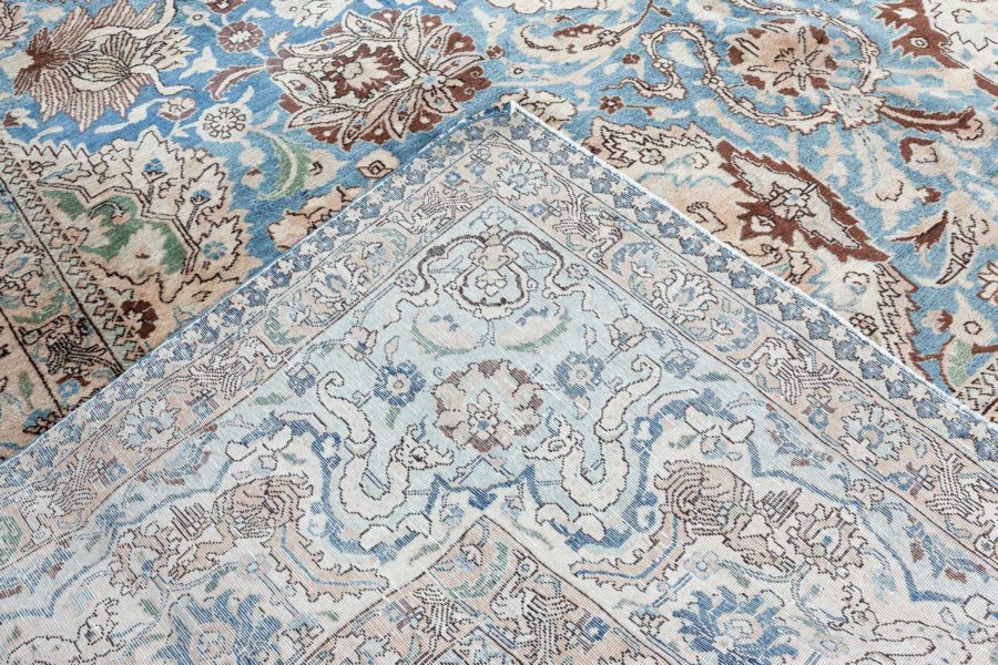 Antique Persian Tabriz Botanic Blue Handwoven Wool Rug BB4034