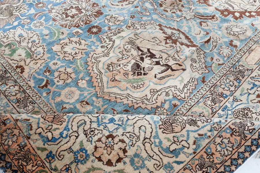 Antique Persian Tabriz Botanic Blue Handwoven Wool Rug BB4034