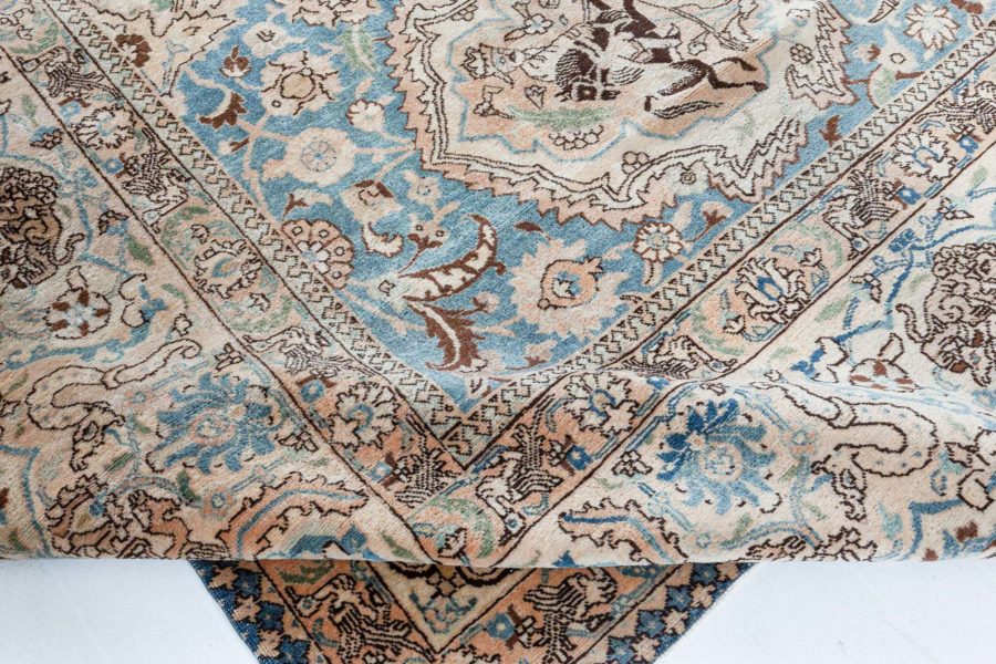 Antique Persian Tabriz Botanic Blue Handwoven Wool Rug BB4034