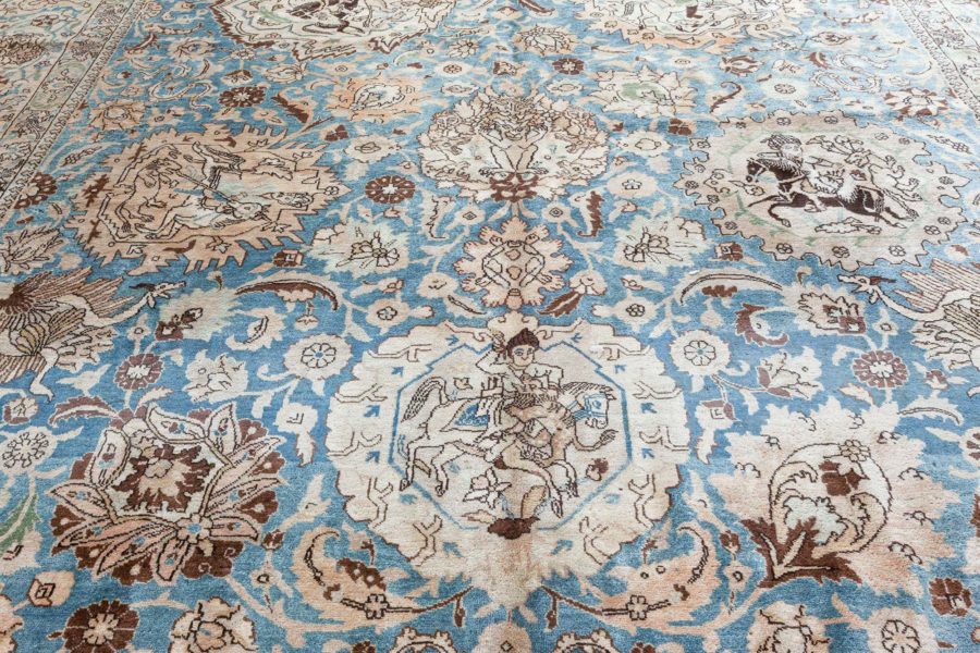 Antique Persian Tabriz Botanic Blue Handwoven Wool Rug BB4034