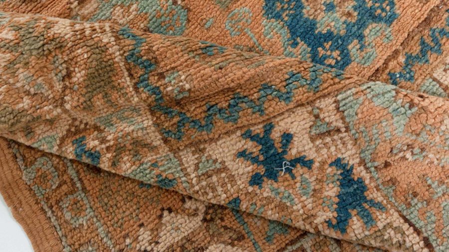 One-of-a-kind Vintage Moroccan Orange, Blue Handmade Carpet BB4036