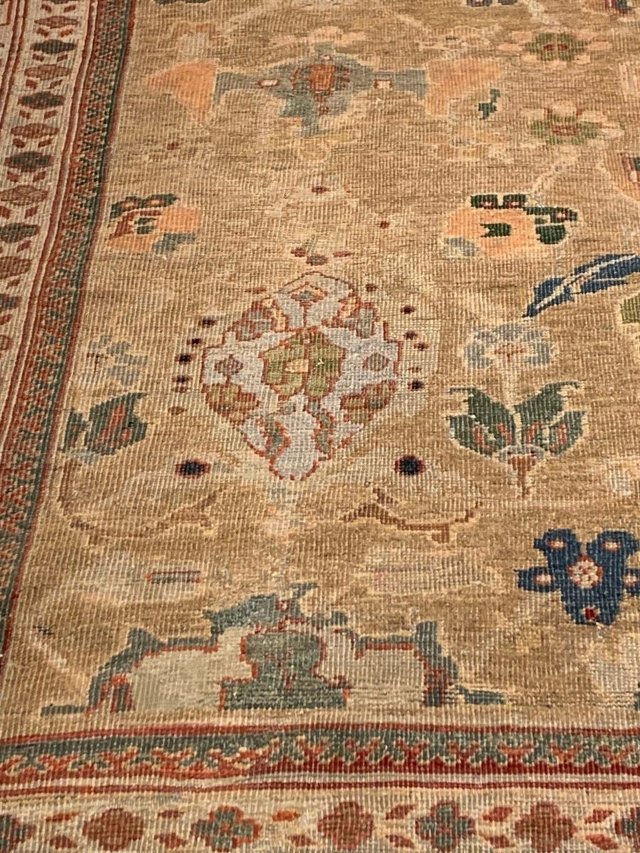 Antique Persian Sultanabad Beige Handwoven Wool Rug BB4057