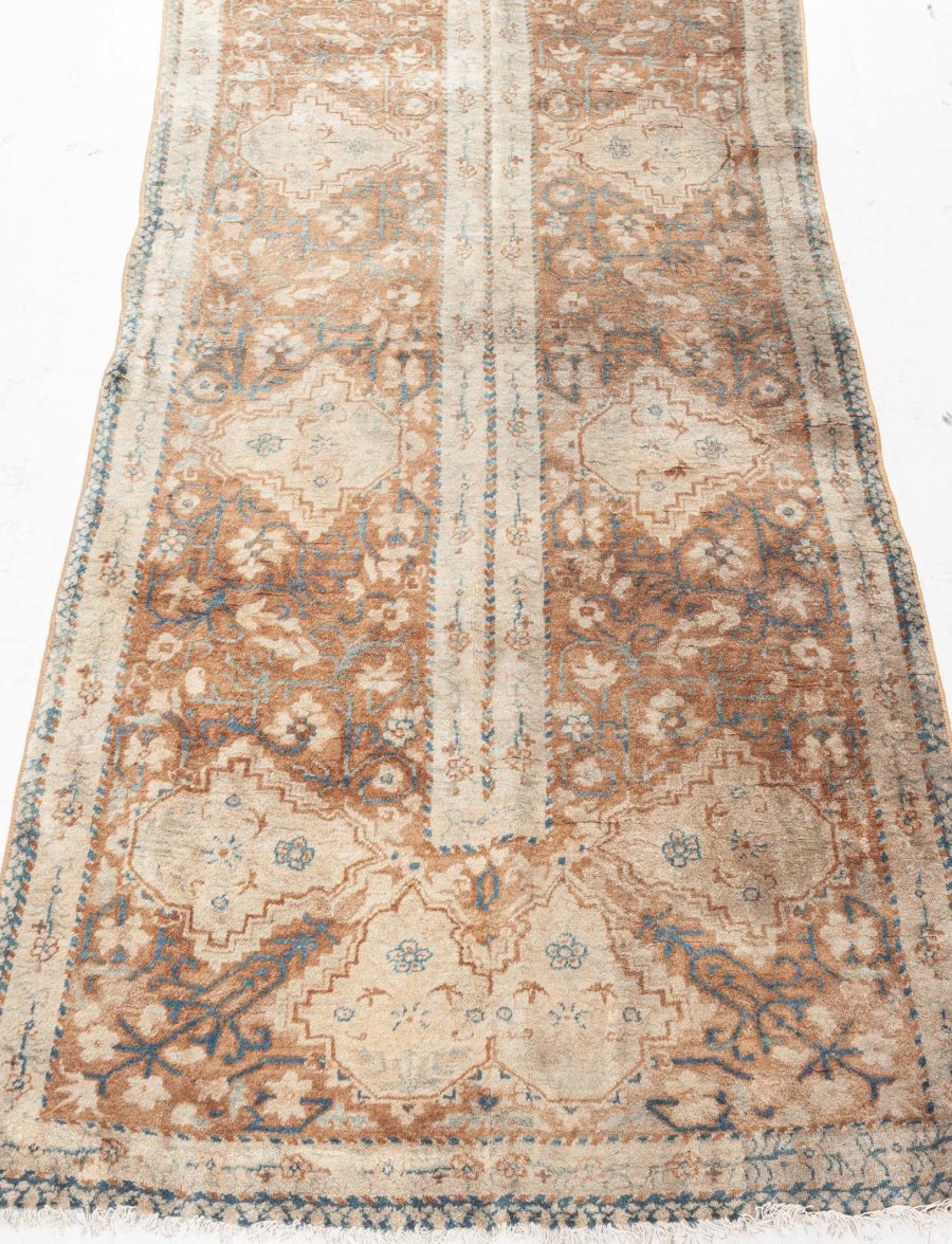 Antique Indian Beige and Brown Handmade Wool Runner Fragment BB4109