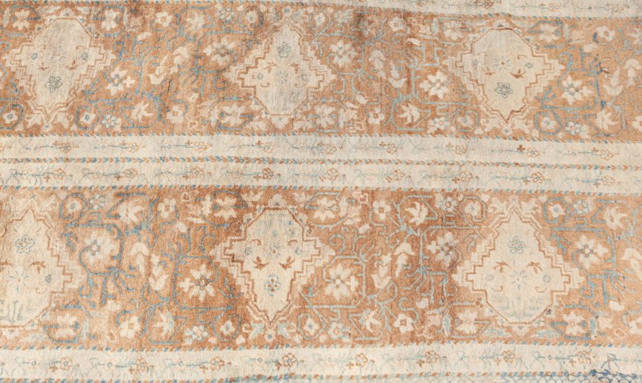 Antique Indian Beige and Brown Handmade Wool Runner Fragment BB4109