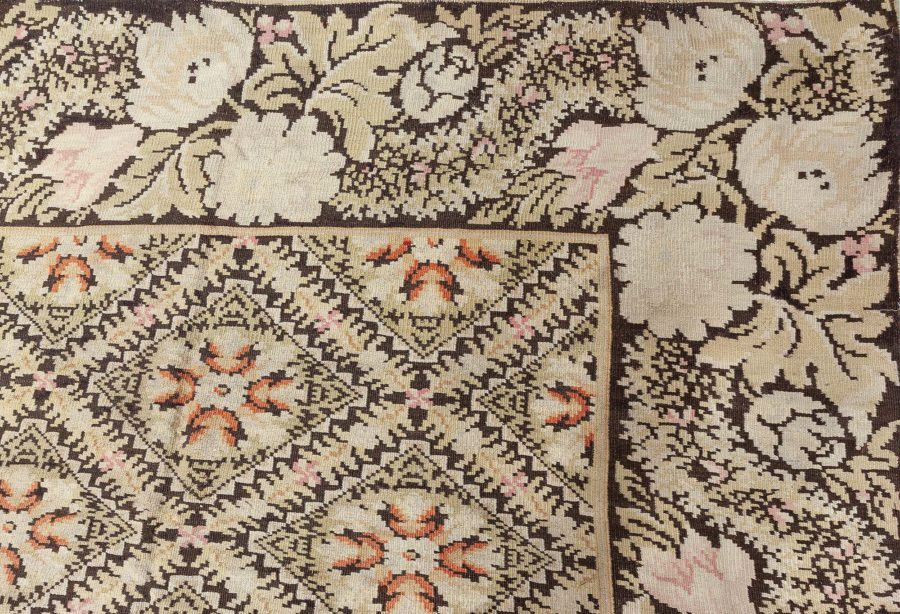 19th Century Bessarabian Beige and Brown Handmade Wool Rug BB4163