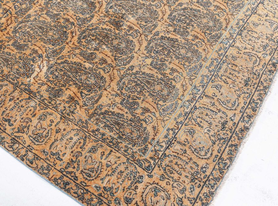 19th Century Persian Tabriz Honey Yellow and Black Handwoven Wool Rug BB4172